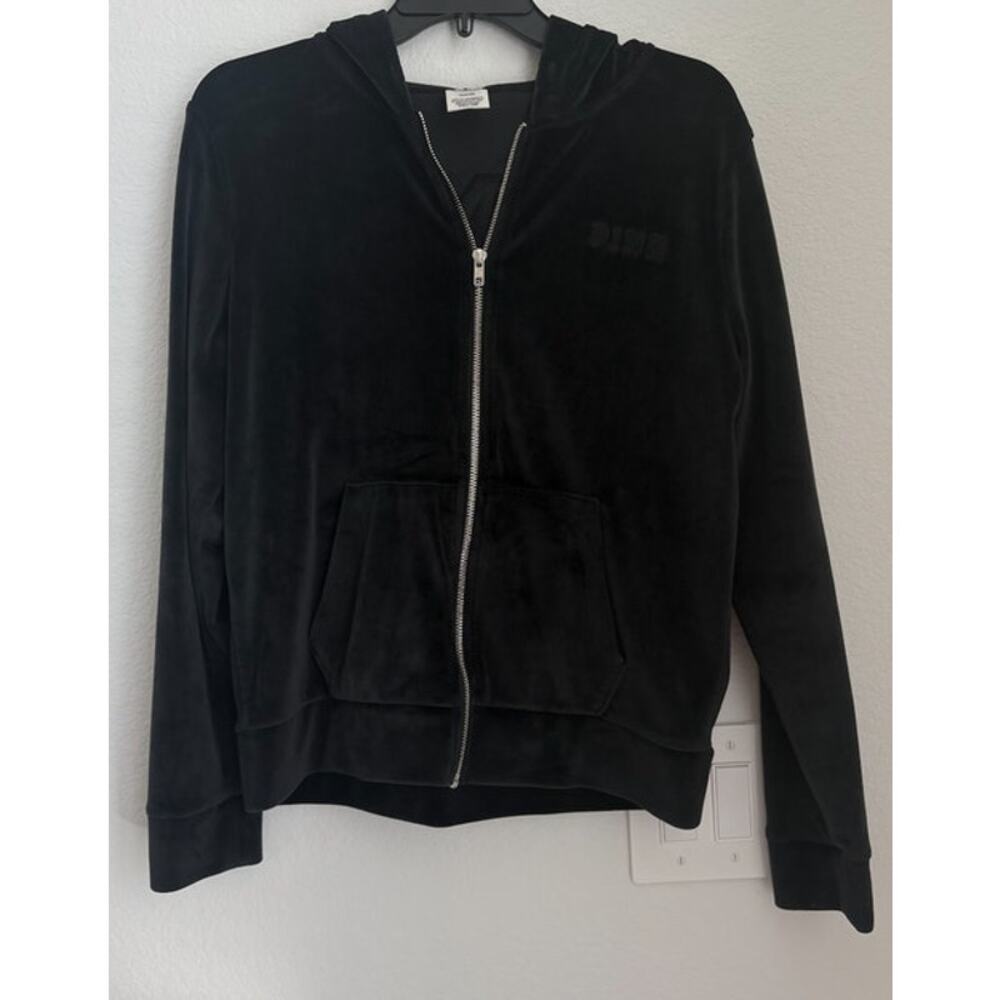 Victoria Secret PINK Womens Black Velour Full Zip Hoodie Size Medium